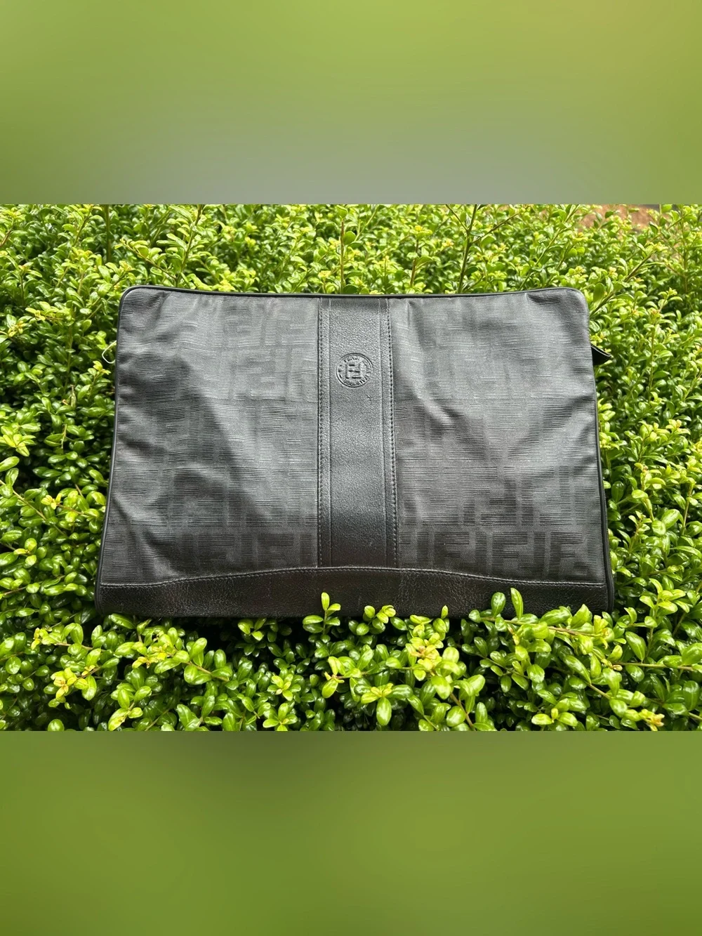 Vintage Fendi Black Monogram Zucca large clutch or portfolio pouch